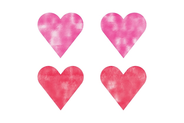 Quatro corações em um fundo branco com a palavra amor neles.