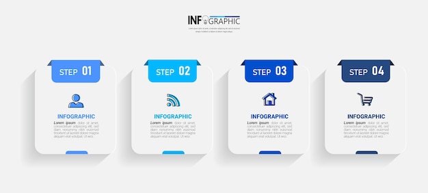 Vetor quatro etapas infográficos de negócios