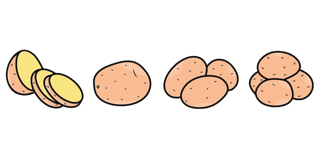 Quatro formas diferentes de doodle colorido de batatas
