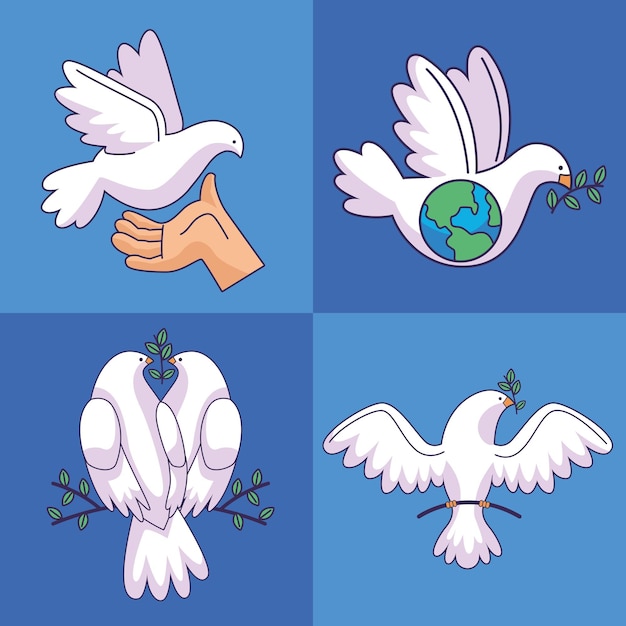 Vetor quatro ícones de pomba da paz