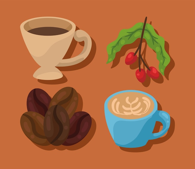 Quatro ícones de produtos de café