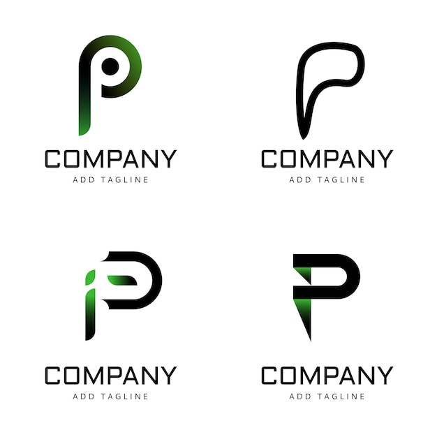 Quatro logos da P COMPANY em verde-preto prontos para slogans