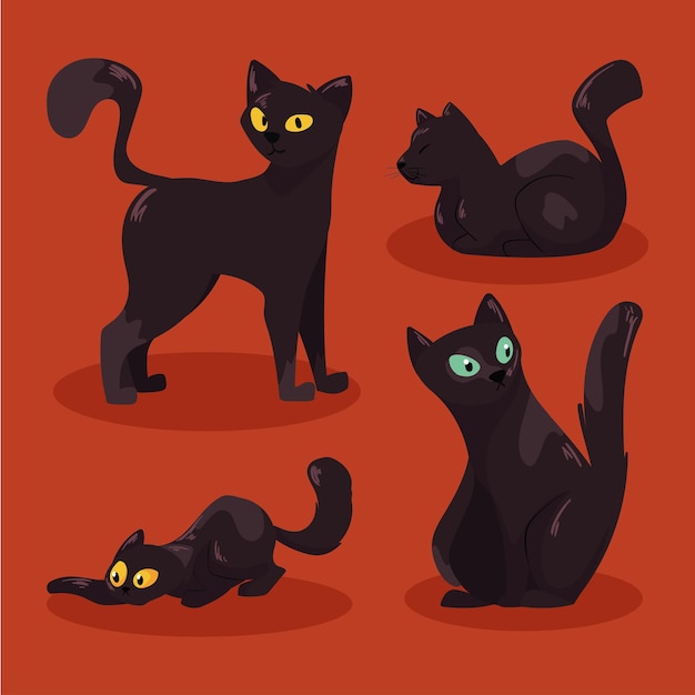 Quatro mascotes de gatos pretos