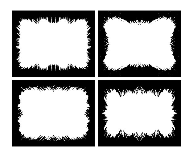 Vetor quatro quadros quadrados com pintura preta e branca borda feixe de borda quadros de borda borda grunge conjunto