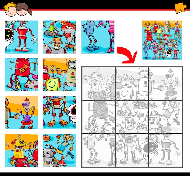 Jogo De Quebra-cabeças Para Crianças Desenhar Simetricamente E Pintar  Tópico De Página De Coloração Do Robô De Desenho Animado Li Ilustração do  Vetor - Ilustração de robô, menino: 164581542