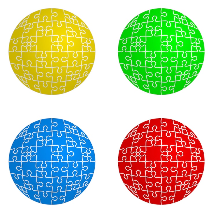 Vetor quebra-cabeça conjunto forma de esferas ilustração vetorial de quatro cores
