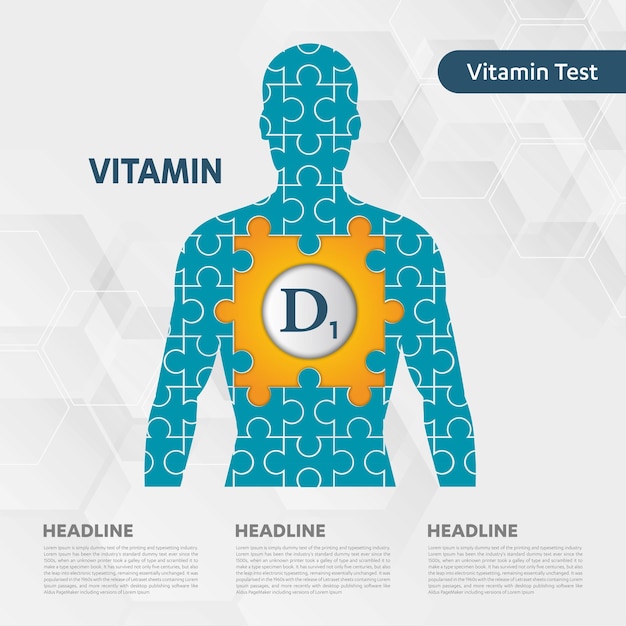 Quebra-cabeça de corpo de ícone de vitamina D1, ilustração em vetor de saúde de fundo médico