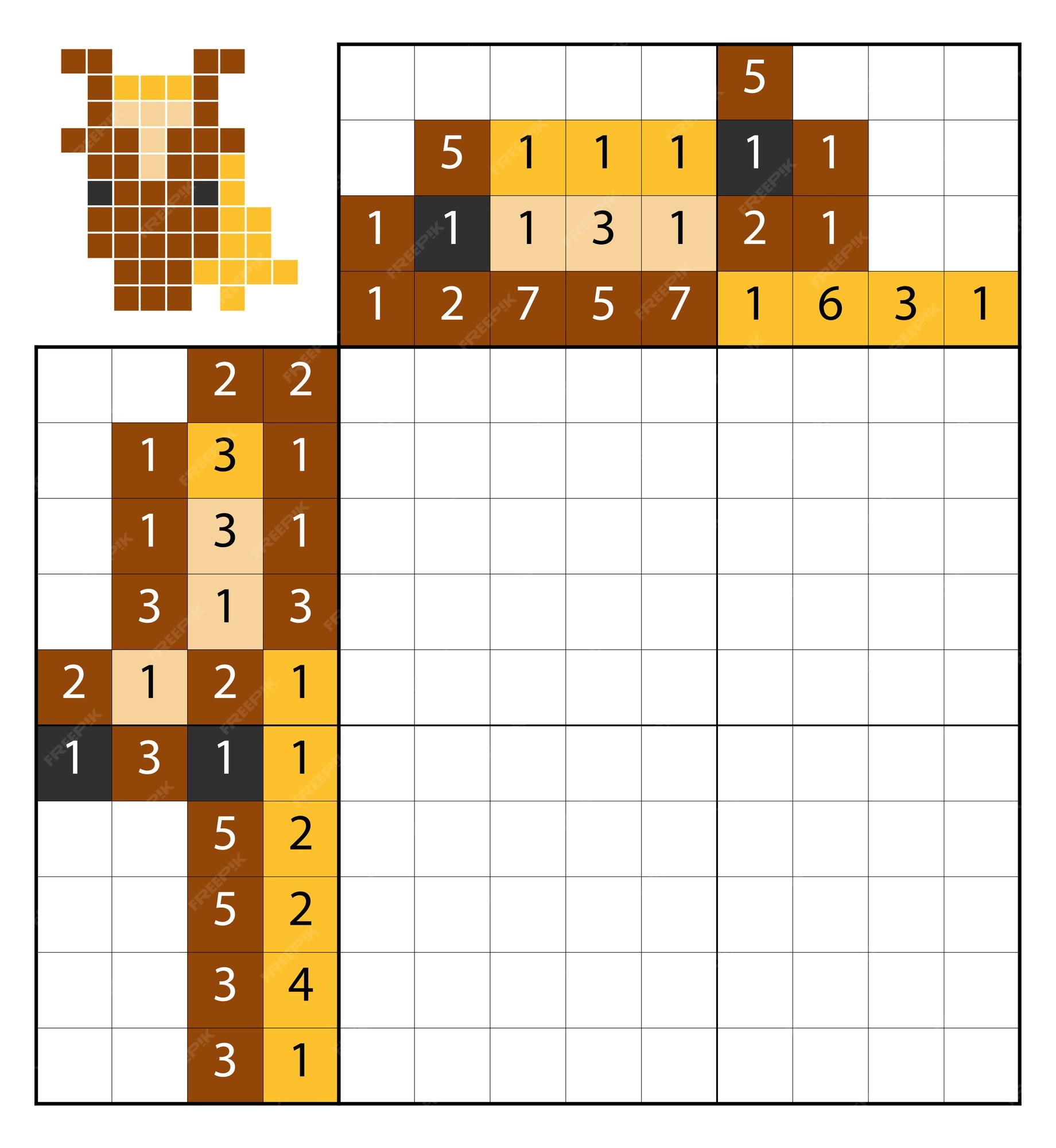 Puzzle de pintar por número (nonogram), jogo educacional para