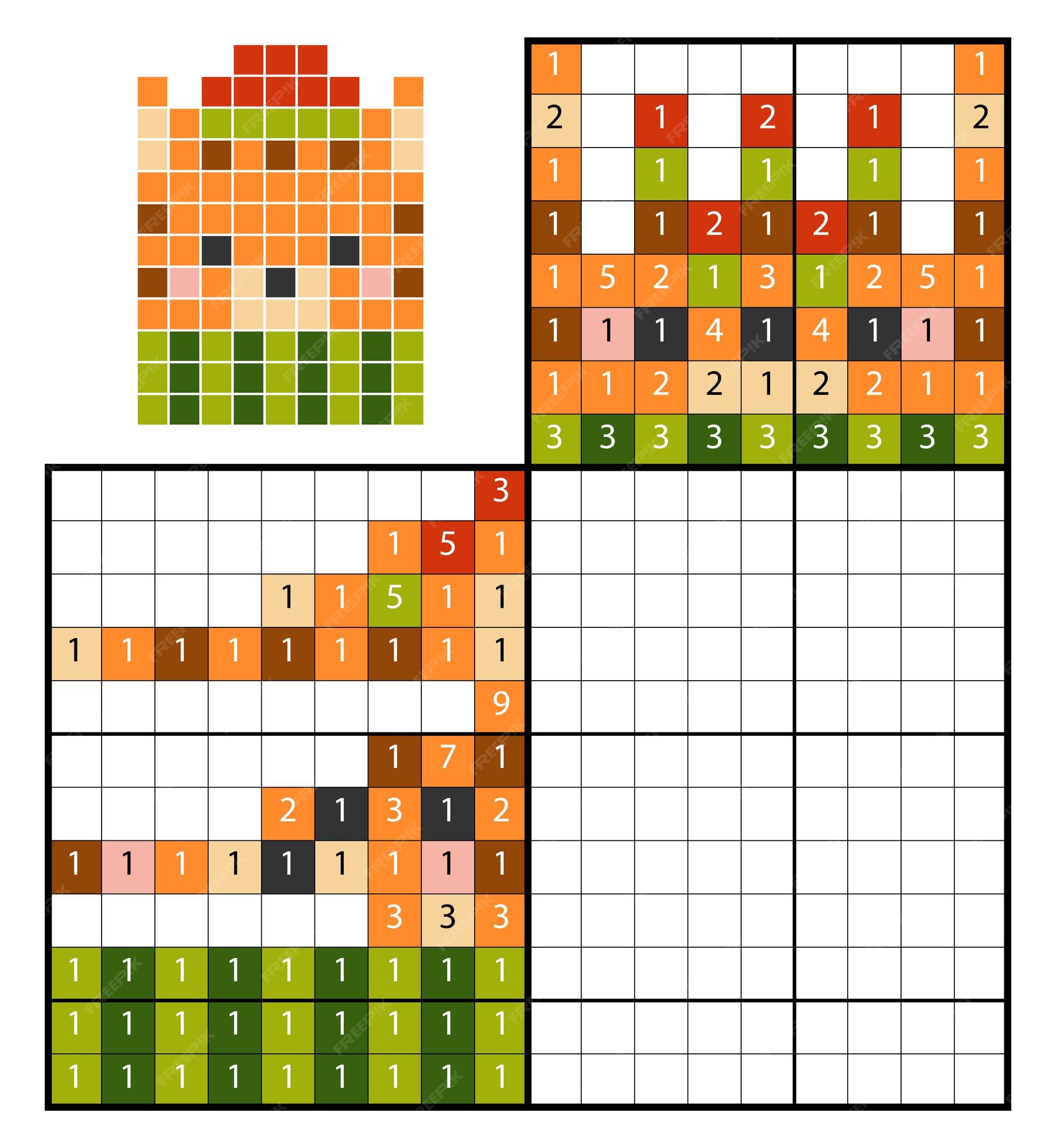 Puzzle de pintar por número (nonogram), jogo educacional para crianças,  fish