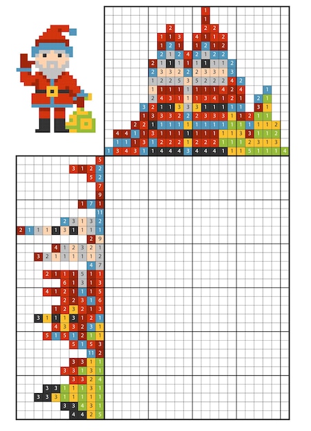 Quebra-cabeça de pintar por número (nonograma), jogo educacional para crianças, papai noel