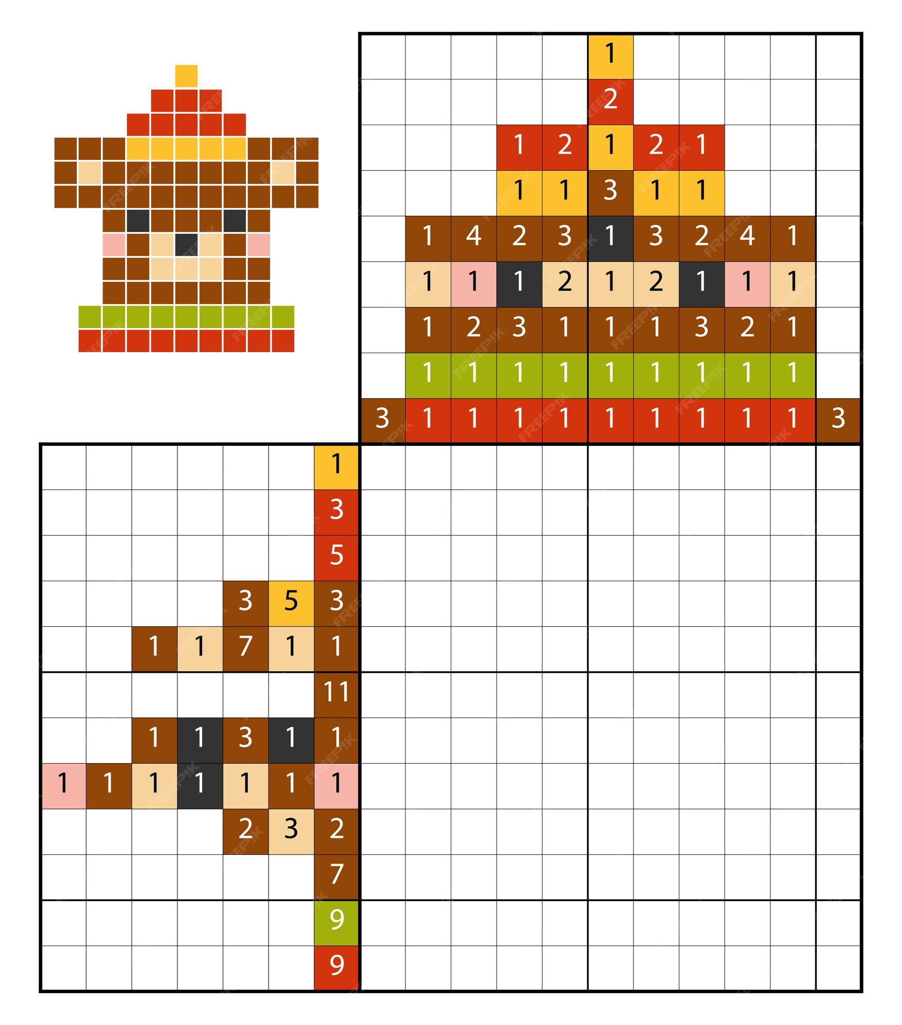 Quebra-cabeça de pintar por números (nonograma), jogo educacional para  crianças, pêra