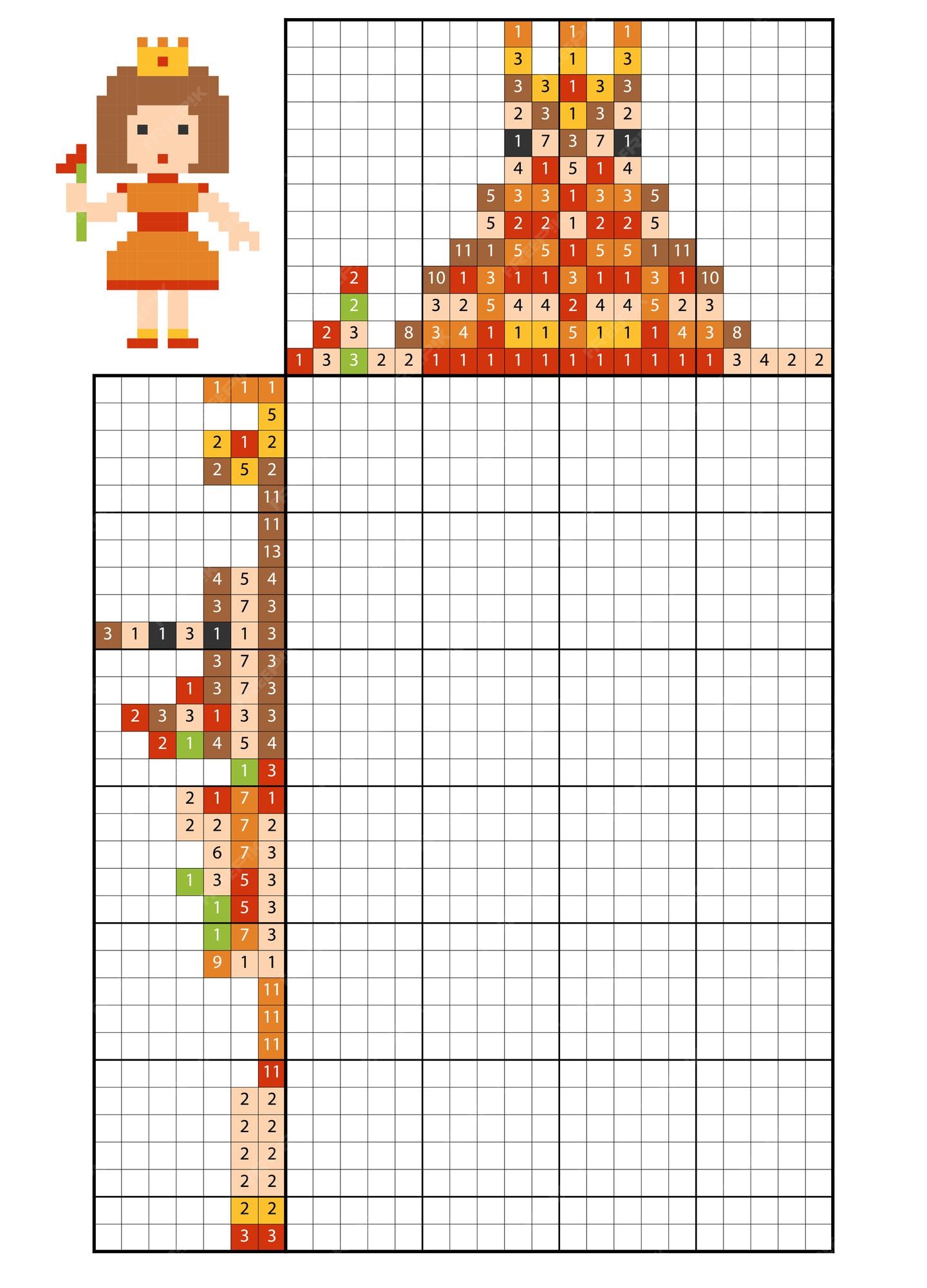 Quebra-cabeça pintar por número (nonograma), jogo educacional para  crianças, princesa