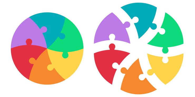 Vetor quebra-cabeça redondo de setores coloridos triangulares modelo de vetor infográficos quebra-cabeça círculo quebra-cabeça infográfico setas diagrama de ciclo quebra-cabeça