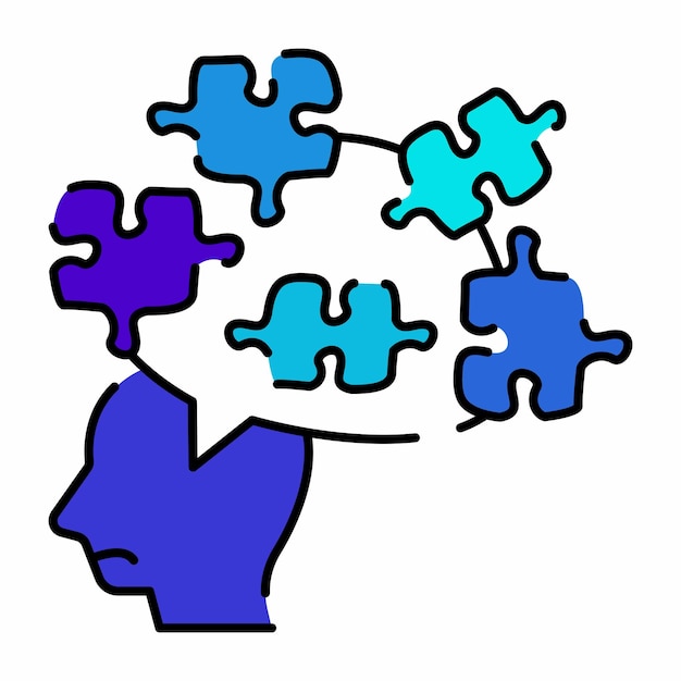Vetor quebra-cabeça think mind mental health doodle icon contorno colorido button set design