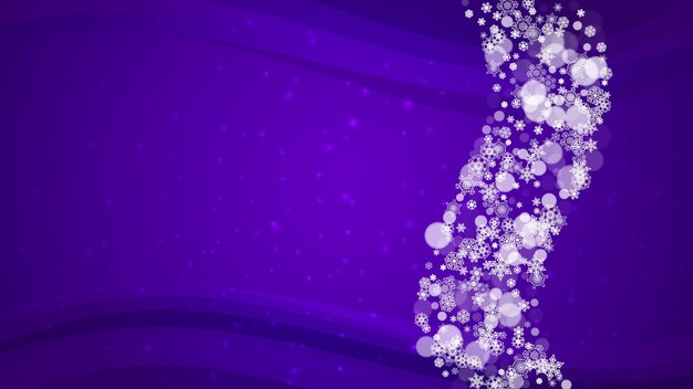 Queda de neve com flocos de neve ultravioleta. Cenário de ano novo. Moldura de inverno para flyer, cartão-presente, convite para festa, oferta de varejo e anúncio. Fundo na moda de Natal. Banner de férias nevado com neve caindo