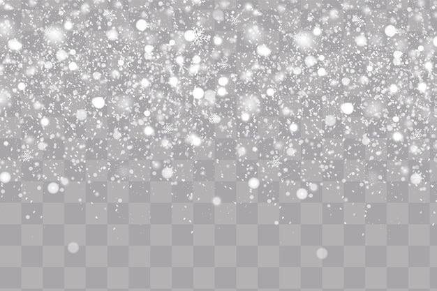 Queda de neve de Natal. Flocos de neve isolados em fundo transparente.