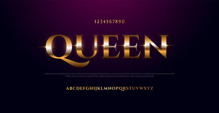 Vetor queen gold font modern alphabet font typography fontes de estilo urbano para tecnologia filme digital