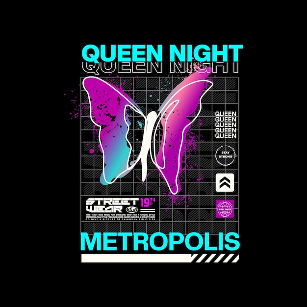 Queen night tipografia street wear .vetor premium