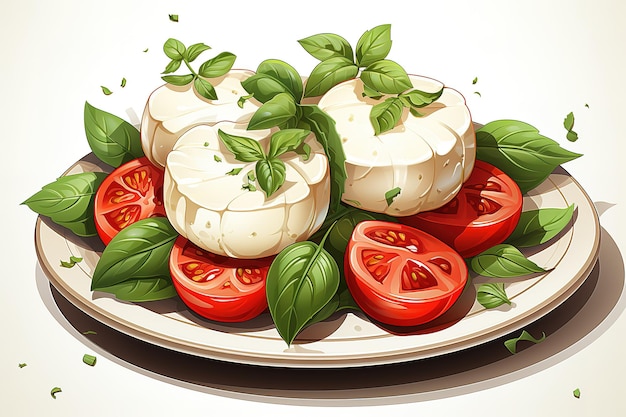 Vetor queijo com tomates e manjericão caprese cozinha italiana tradicional ilustração de aquarela isolada