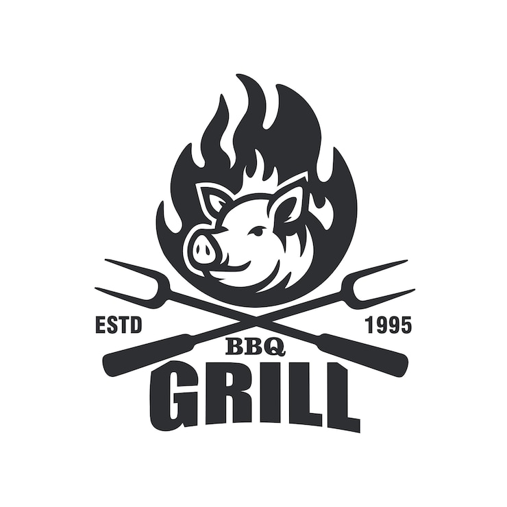 Vetor queima de porco assado vintage churrasco refeição de porco restaurante bbq logotipo ilustração gráfica vetorial