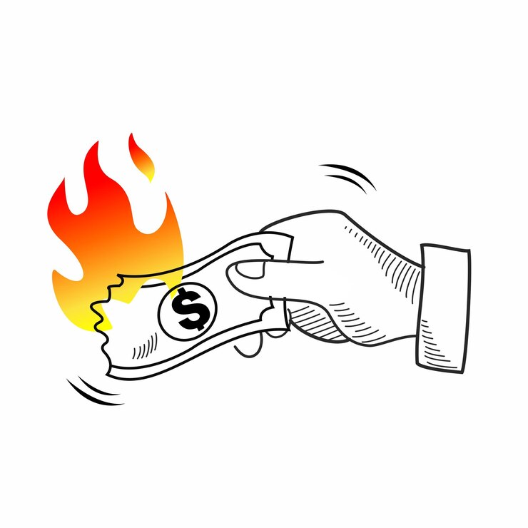 Vetor queimando dinheiro uma representação visual de perda financeira e instabilidade econômica