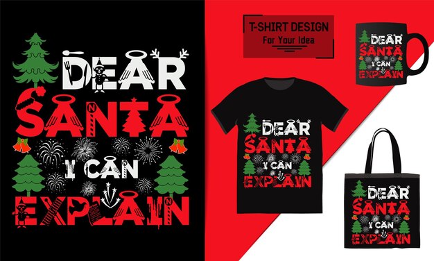 Querido Papai Noel, posso explicar bolsa de design de camiseta e maquete de caneca para merchandising Este design é perfeito