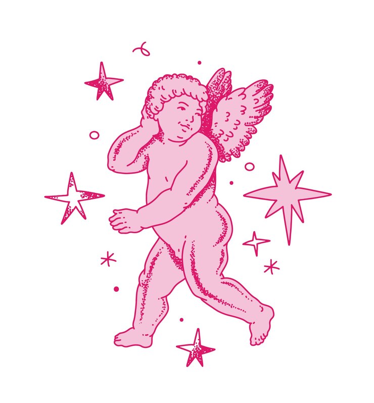 Vetor querubim rosa com estrelas