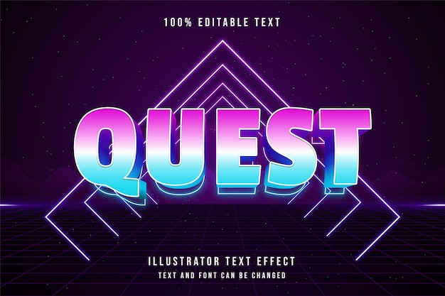 Quest, efeito de texto editável em 3d com gradação azul e rosa neon estilo de texto