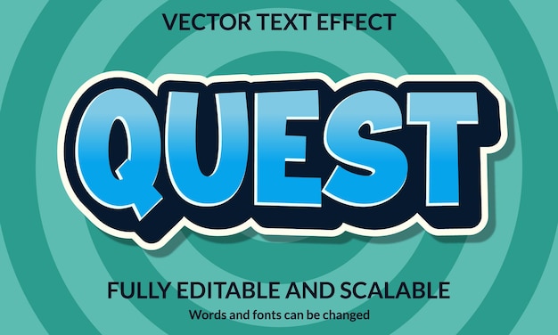 Quest modelo de vetor de tipografia de efeito de texto editável em 3D