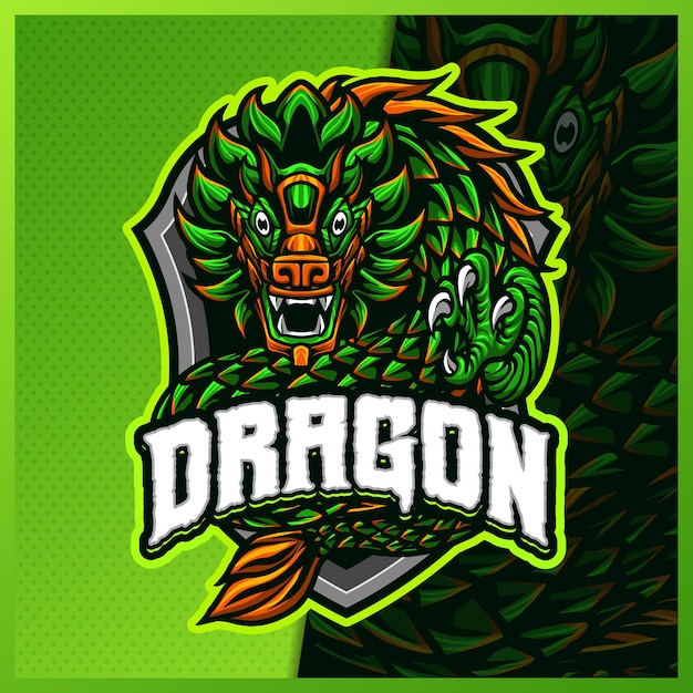 Quetzalcoatl Maia Dragão mascote esport ilustrações de design de logotipo modelo vetorial Fera de três cabeças