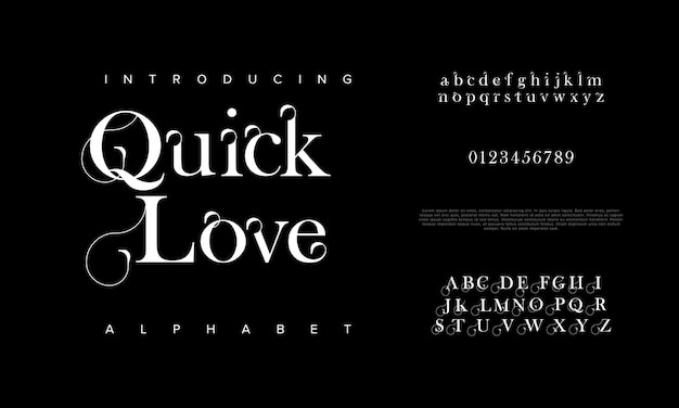 Quicklove premium luxo elegante letras e números do alfabeto elegante tipografia de casamento clássica