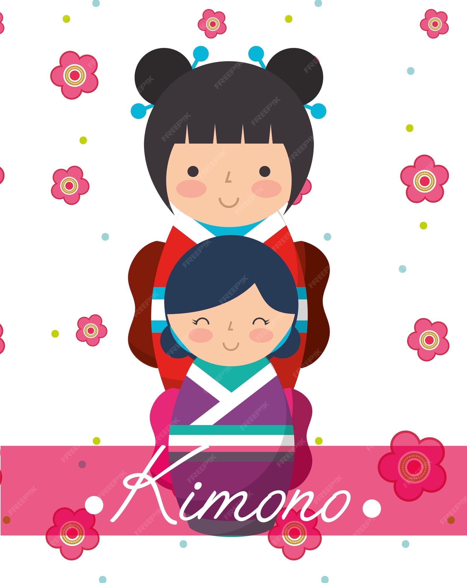 Kawaii Pequenas Bonecas Kokeshi Tradicionais Meninas Japonesas Quimono  Ilustrações Vetoriais imagem vetorial de arizona--dream© 439552022