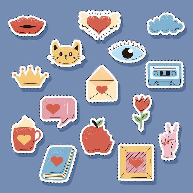 Quinze ícones de patches de amor