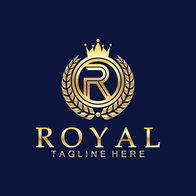 Vetor r logotipo inicial da coroa real royal king rainha símbolo de luxo emblema da fonte