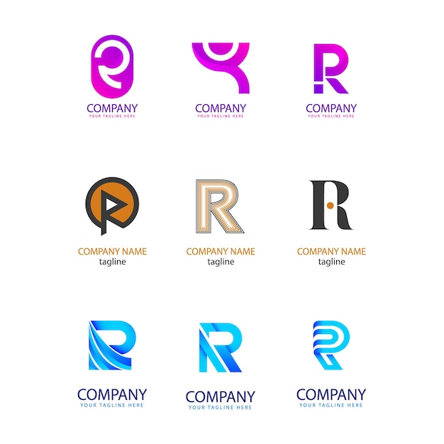R marca corporativa empresa de marketing design de logotipo elegante coleção de modelos de logotipo Gradient r