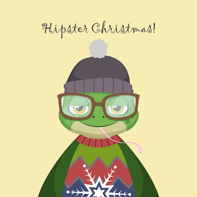 Vetor rã hipster bonito com um suéter de natal feio