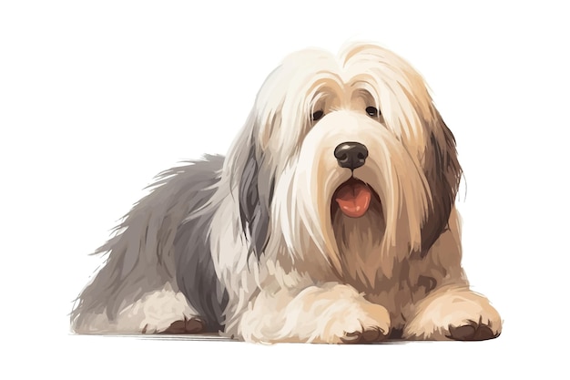 Raça de cachorro Bobtail isolada em ilustração vetorial de desenho animado de fundo