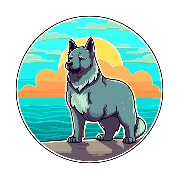 Vetor raça de cão elkhound norueguês desenho animado kawaii personagem praia animais de estimação de verão ilustração