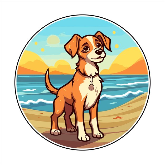 Vetor raça de cão hygenhund cartoon cute kawaii personagem praia animal de verão pet sticker ilustração