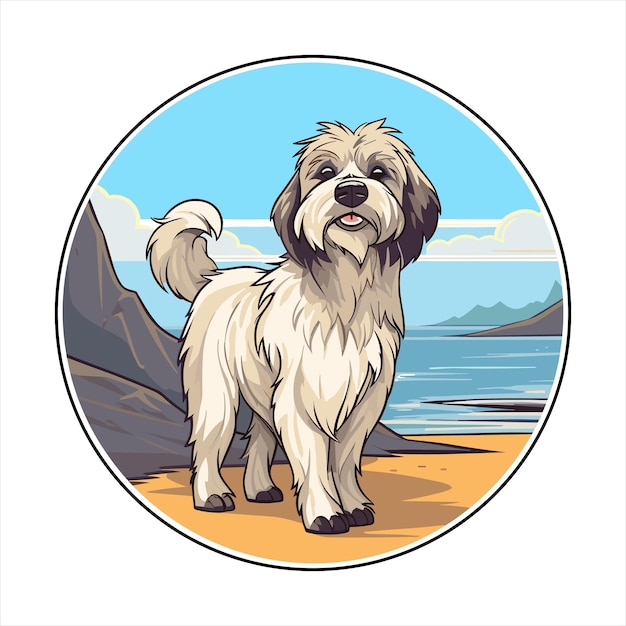 Vetor raça de cão pastor pirenaico desenho animado kawaii personagem praia animal de verão pet sticker ilustração