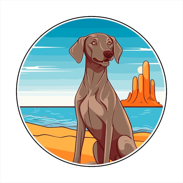 Vetor raça de cão weimaraner cartoon cute kawaii personagem praia verão animais de estimação rótulo ilustração