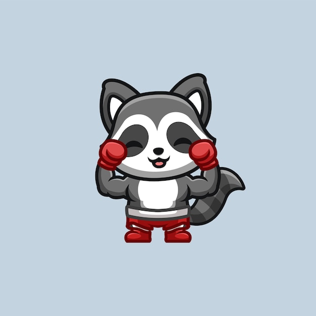 Raccoon boxer bonito criativo kawaii cartoon logo mascote