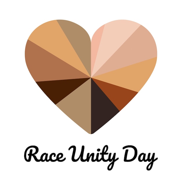 Race unity day em 8 de junho coração com diferentes tons de pele sem conceito de diversidade de racismo