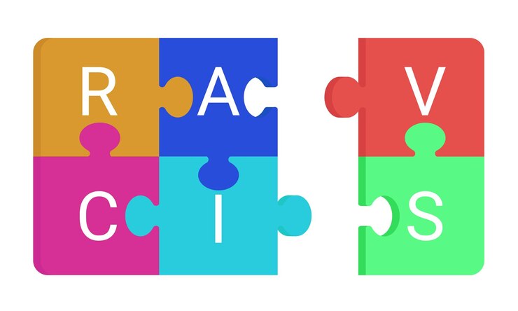 Vetor raci a imagem da matriz de responsabilidade na forma de quebra-cabeças montados ilustração vetorial