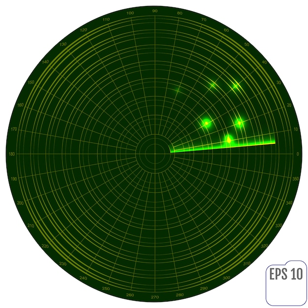 Vetor radar digital com os objetivos no monitor.