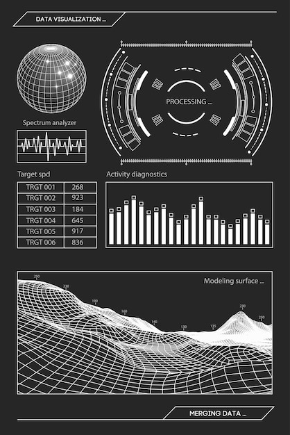 Radar verde militar. tela com alvo. interface hud futurista. ilustração em vetor de ações.