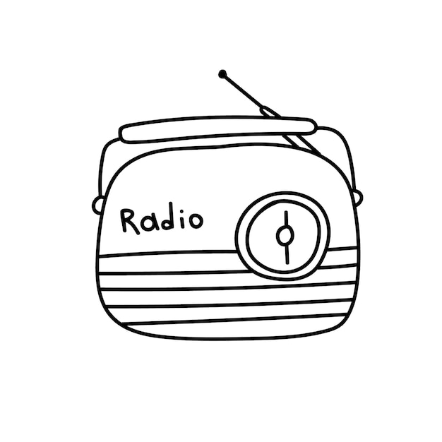 Vetor rádio hippie retrô mão desenhada bom estilo nostálgico vintage doodle elemento de design de arte de linha ilustração em vetor preto e branco isolado no fundo branco clipart