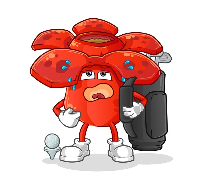 Vetor rafflesia arnoldii com vetor de mascote de desenho animado de equipamento de golfe
