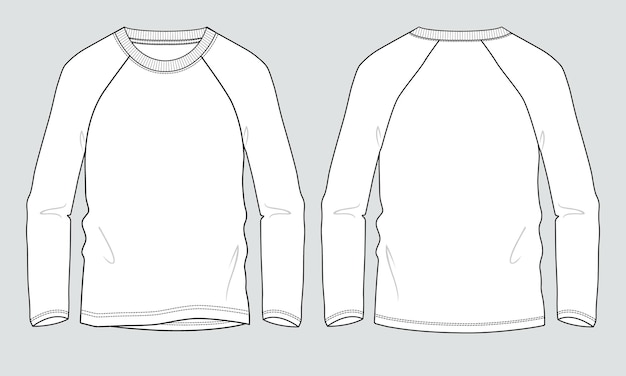 Raglan manga longa t camisa técnica de moda esboço plano modelo de ilustração vetorial