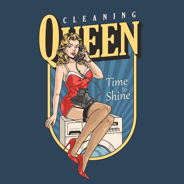 Rainha da limpeza cartaz vintage colorido